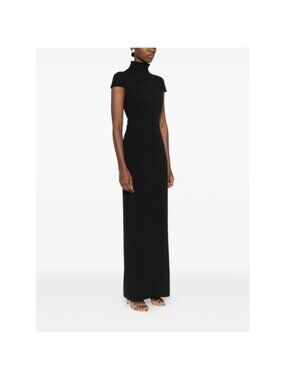 Black Turtleneck Cap-Sleeve Maxi Dress - Women